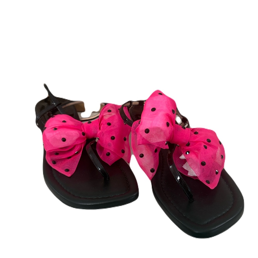 Christian Louboutin Black Sandals with Bright Pink Polka Dot Bow - Picture 2 of 6